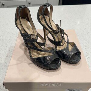 Jimmy Choo Women's Virtue Shimmer Snake Print Heels Size 37